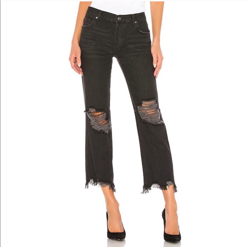 FREE PEOPLE Maggie Washed Black Straight Jeans 29